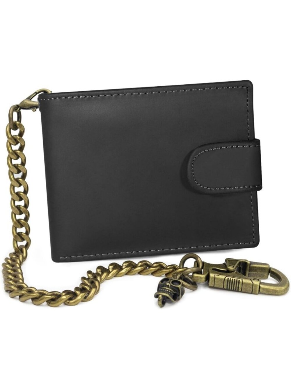 Stylish Bifold Chain Wallet for Men | Crazy Horse Leather, Black Biker Design